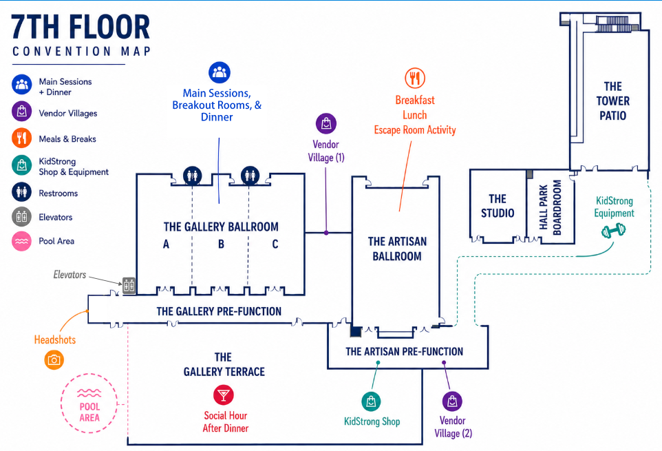KidStrong Ignite 2026 event map — where everything happens at Hall Park